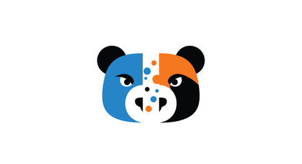 Stylized bear face with split coloring, geometric shapes