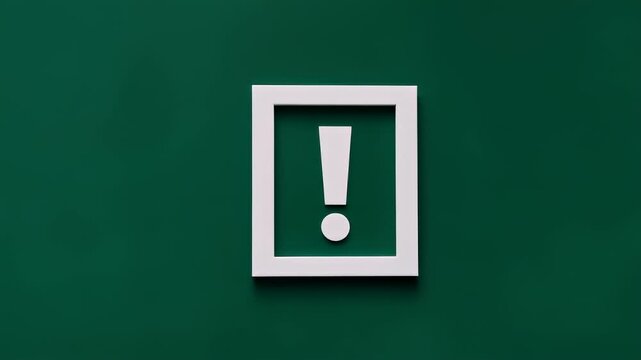 White exclamation in square on green ground