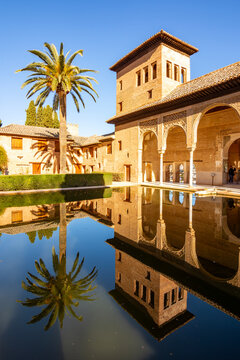 Ladies tower of Alhambra palace and gardens of Partal, Granada, Spain