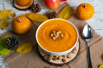 Cozy Autumn Pumpkin Soup with Seasonal Decor