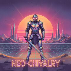 Synthwave medieval knight wearing sunglasses