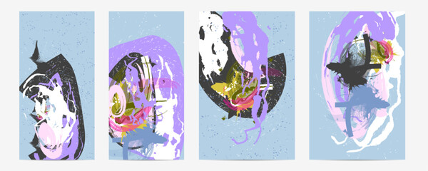 Elegant natural pastel muted pale calm tones card templates set. Collection of Winter Christmas style invitations with gold abstraction backgrounds