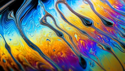Macro Close Up Of Iridescent Oil Slick Pattern With Vibrant Colors