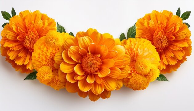 Yellow Orange Marigold Flowers Indian Traditional Floral Festive Garland Toran Zendu Flowers Isolated On Background Party Decor Diwali Halloween Dia De Los Muertos Holiday Vector Illustration