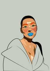 Strong and Distinctive Woman Illustration Covered in Mosaic-Like Colorful Fragments