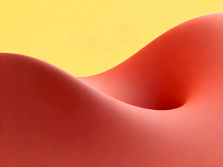 Abstract Wavy 3D Shape with Smooth Gradient in Vibrant Red and Coral Colors on a Bright Yellow Background for Minimalist Design