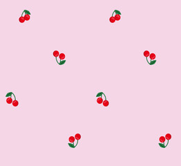 Cherry vector seamless repeat pattern summer fruit background Hand drawn illustration