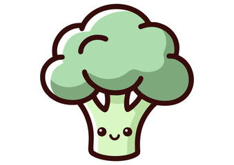 Cute cartoon broccoli character illustration with a happy expression on white background