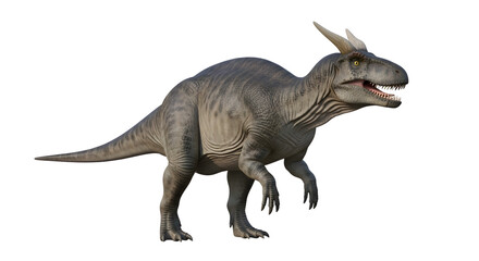 Fototapeta premium Majestic horned carcharodontosaurid dinosaur standing on a plain
