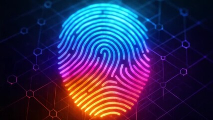 Colorful fingerprint digital security with glowing neon lines and hexagonal network background symbolizing identity verification technology innovation and vibrant cybersecurity data protection effects - Powered by Adobe