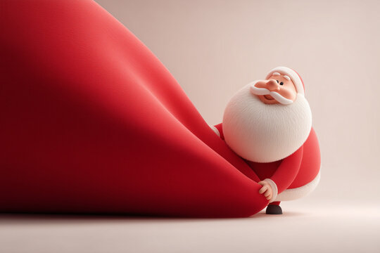 A cheerful Santa Claus playfully lifts a large red sack, embodying the festive spirit of Christmas. - Powered by Adobe