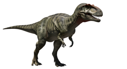 Allosaurus dinosaur creature with striped skin, prehistoric render