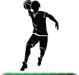 Silhouette of basketball player jumping for a slam dunk © Uttam