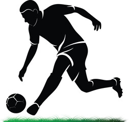 Silhouette of football player in action with soccer ball