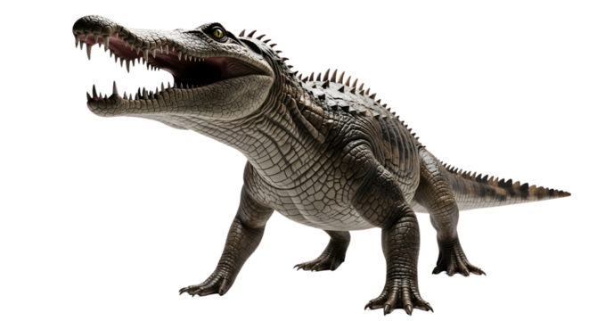 Fierce crocodilian predator roaring with menacing open mouth