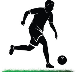Naklejka premium Silhouette of Soccer Player Kicking Ball on Green Grass