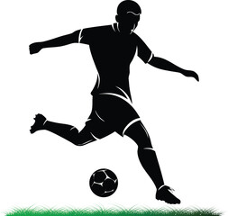 Naklejka premium Soccer player kicking ball on grass field vector illustration