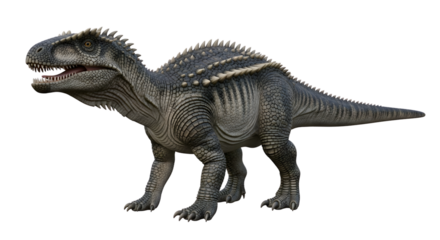 Fierce predatory dinosaur with scales and spikes standing tall