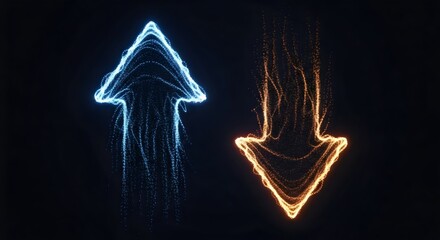 Data Transfer Arrows
“Two large floating arrows made of digital particles, one pointing up and one down, representing data exchange, clean and high-contrast.”