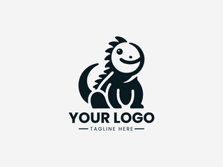 Fototapeta premium Cute stylized chameleon mascot in simple black vector design for modern branding illustration