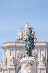 Fototapeta premium Majestic Equestrian Statue at Commerce Square, Lisbon, Portugal.