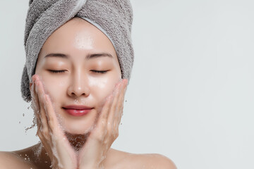 アジア人女性の洗顔イメージ