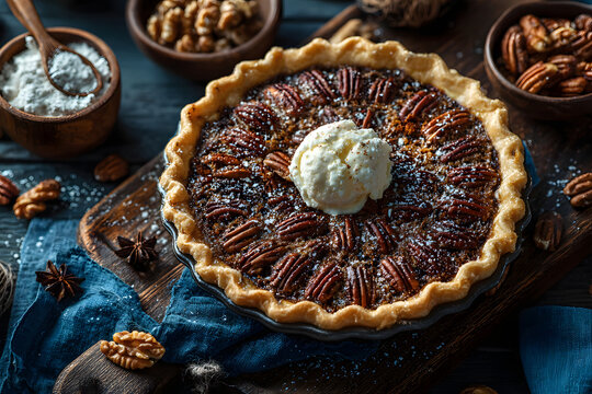 Overhead view og Pecan Pie / Pi day concept