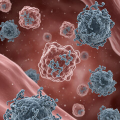 Various cells inside a blood vessel