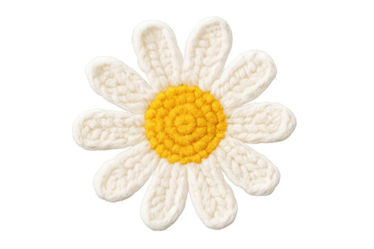 Handmade crochet daisy flower with transparent background