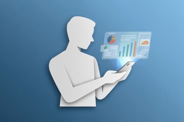 Futuristic business analytics on a mobile device with holographic display