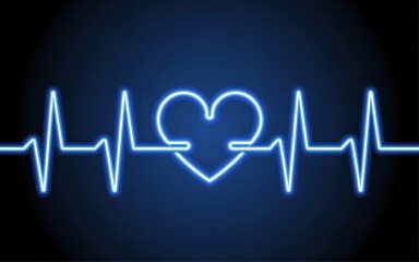 Glowing Blue Neon Heartbeat Line on Black Background