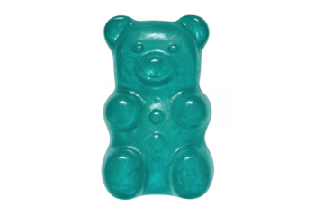 Teal gummy bear candy sweet food on transparent background