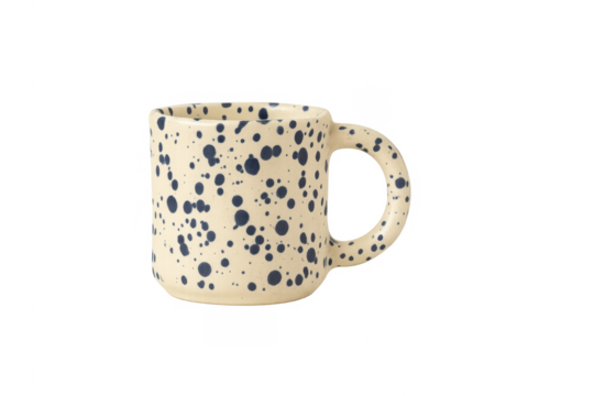 Ceramic mug with blue speckle pattern on transparent background - Powered by Adobe