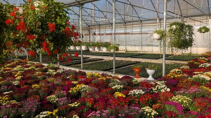 Extensive nursery setup for fall floral displays and harvest