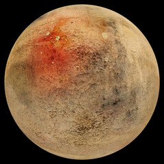 Artist's concept / illustration: Distant red planet with atmosphere on black background