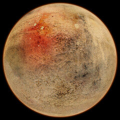 Artist's concept / illustration: Distant red planet with atmosphere on black background