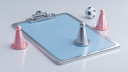 Soccer tactics clipboard with markers and small ball