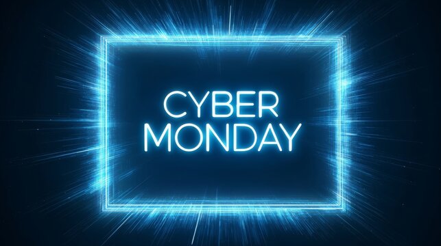 Exciting Cyber Monday sale with bright neon lights and glowing effects in a digital background - Powered by Adobe