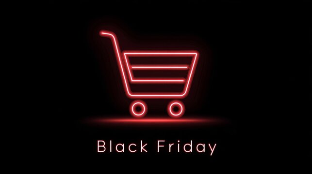 Shopping cart glowing in neon lights for Black Friday sales event