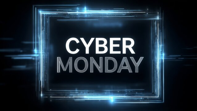 Exciting Cyber Monday sales event with glowing digital graphics showcasing amazing deals and discounts