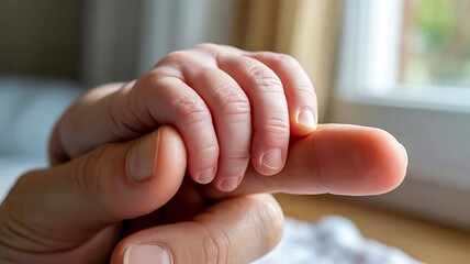 Mother gently holding newborn baby feet with love and care