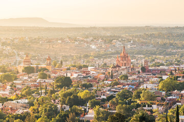 Golden hour panoramic view of San Miguel de Allende, Mexico