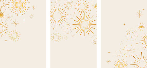 Golden abstract fireworks vertical backgrounds for Christmas, New Year and 4th of July designs