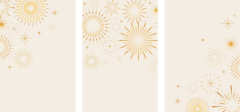 Golden abstract fireworks vertical backgrounds for Christmas, New Year and 4th of July designs