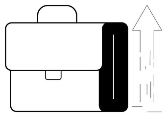 Professional briefcase alongside upward arrow signifies career growth, professional success, financial progress. Ideal for business, career development, success, finance, goal achievement