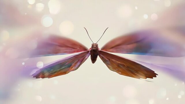 Digitally created, abstract butterfly with faceted, iridescent wings on a backdrop