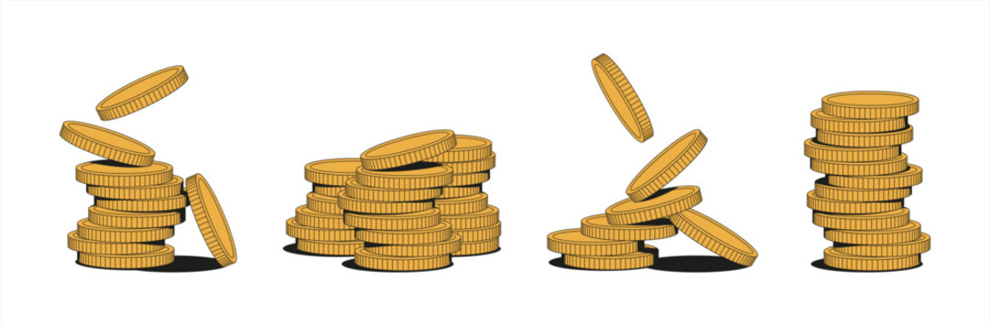 Stack of gold coins with us dollar currency sign vector illustration isolated on white background. Money heap coin pile. Business and finance concept design element. Vector 10 eps.