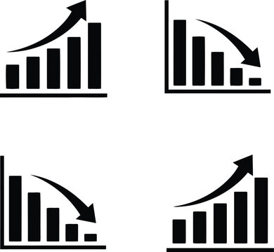 Graph icons showing growth and decline isolated on transparent background, Vector, illustration
