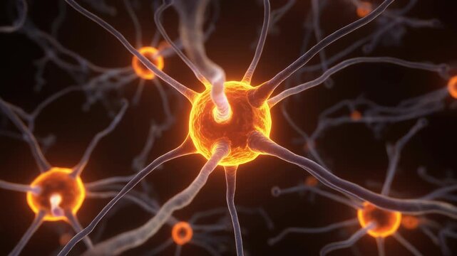 Animated 3D rendering of neurons and serotonin reuptake process