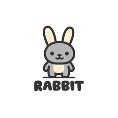 Cartoon gray rabbit stands above RABBIT
